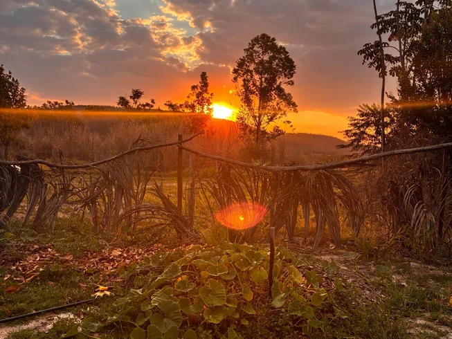 Sol se pondo sobre o cerrado, visto do espaço do retiro